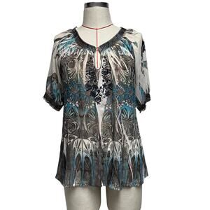Vintage Sienna Rose Womens Size PS Floral Embroidered Semi Sheer Blouse